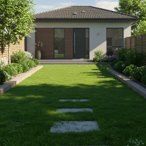 Greeneris komandos įrengta veja privataus namo kieme.