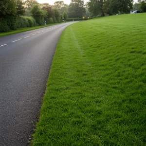 Pakelės šlaite sudygusi veja iš EuroGrass Road & Landscaping (DSV) vejos sėklų.