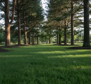 Pavėsyje sudygusi veja iš EG Pro 320 Shade (DSV) vejos sėklų.